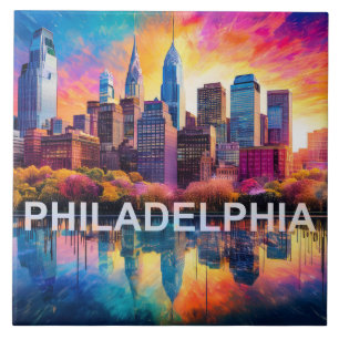 Abstract Philadelphia Skyline Art Modern City Tile