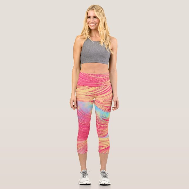 abstract Phoenix Feathers Capri Leggings (Front)