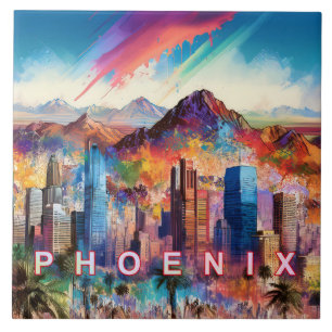 Abstract Phoenix Skyline Art Modern City Tile
