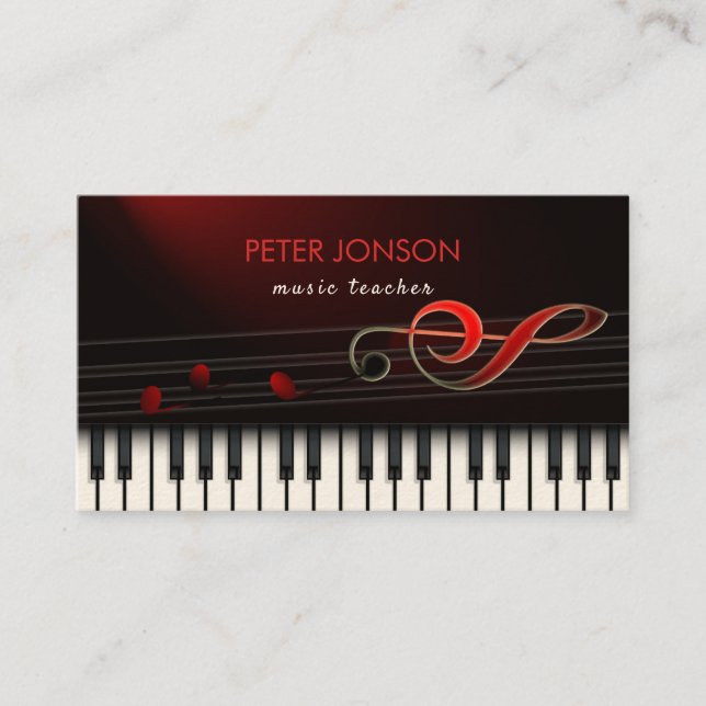Abstract Piano And Red Clef Business Card (Front)