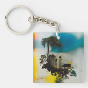 Abstract Piano Cat Tree Occult Dark Witchy AI Art Key Ring