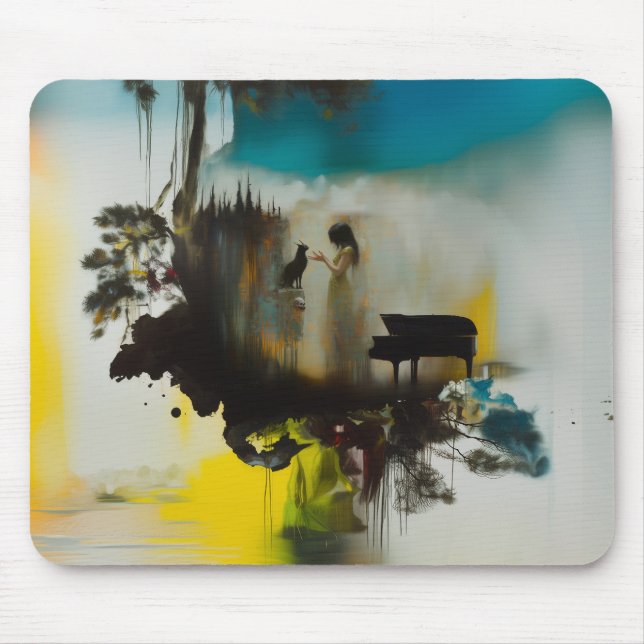 Abstract Piano Cat Tree Occult Dark Witchy AI Art Mouse Mat (Front)