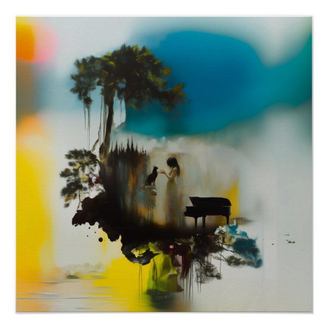 Abstract Piano Cat Tree Witchy AI Art Semi-Gloss Poster (Front)