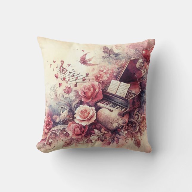 Abstract Piano Roses Music Throw Pillow (Front)