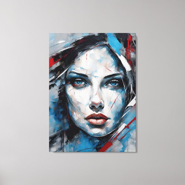 Abstract picture blue, gray, black woman face canvas print (Front)