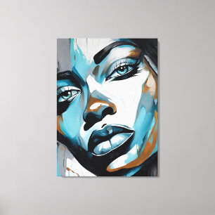 Abstract picture blue, gray, black woman face canvas print