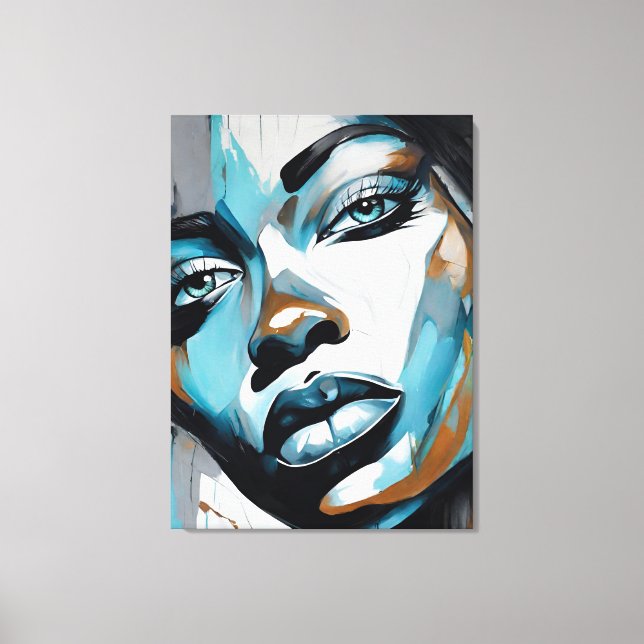 Abstract picture blue, gray, black woman face canvas print (Front)