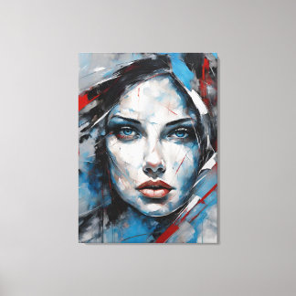 Abstract picture blue, gray, black woman face canvas print