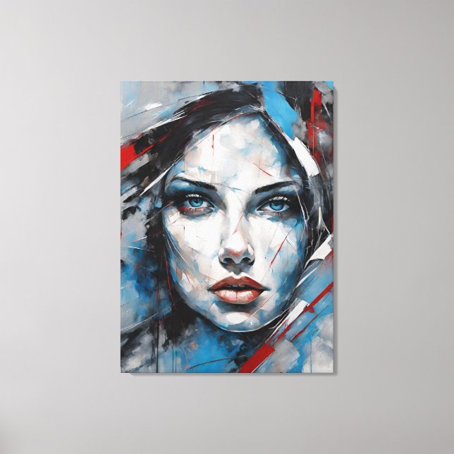 Abstract picture blue, gray, black woman face canvas print (Front)