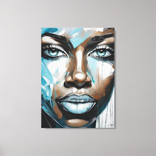 Abstract picture blue, gray, black woman face canvas print