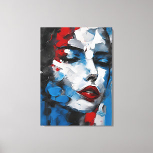 Abstract picture blue, gray, black woman face canvas print