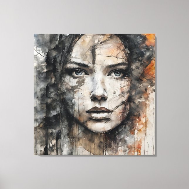 Abstract picture brown and white woman face canvas print (Front)