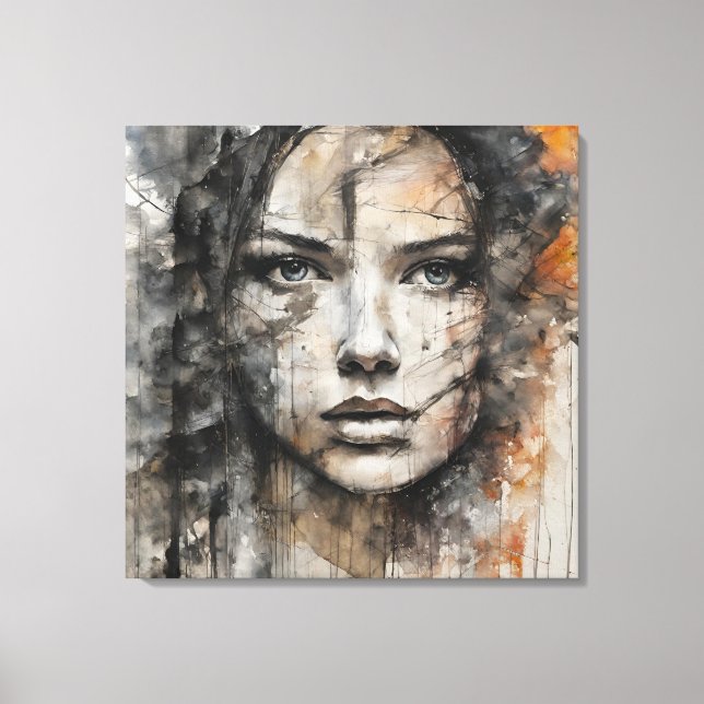 Abstract picture brown and white woman face canvas print (Front)