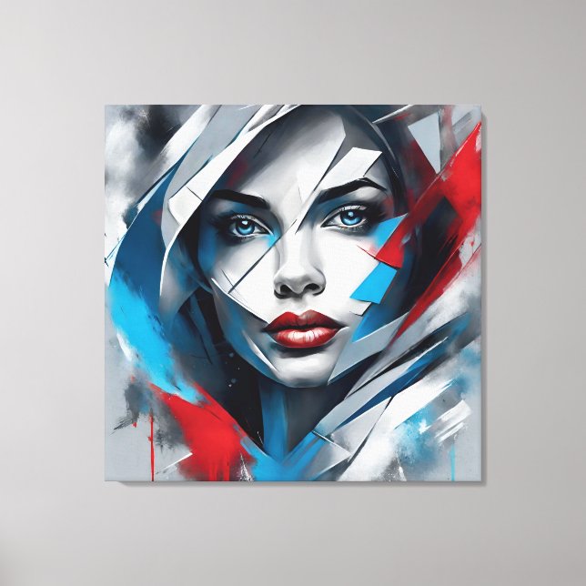 Abstract picture face blue red woman's face canvas print (Front)