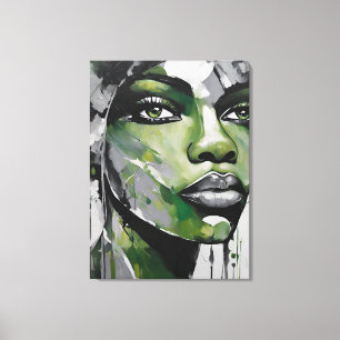Abstract picture gray green woman face black canvas print