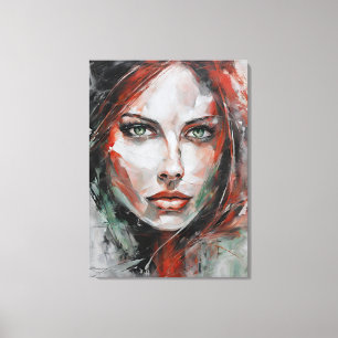 Abstract picture gray red woman face canvas print