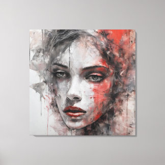 Abstract picture red and gray woman's face canvas print