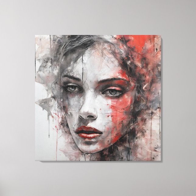 Abstract picture red and gray woman's face canvas print (Front)