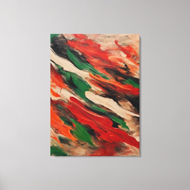 Abstract picture, red, green, beige and orange canvas print (Front)