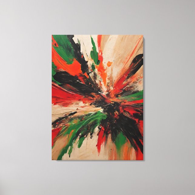 Abstract picture, red, green, beige and orange canvas print (Front)