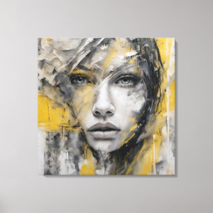 Abstract picture yellow and gray woman face canvas print
