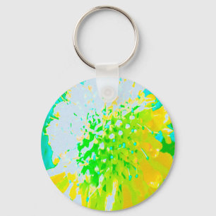 Abstract Pincushion Flower in Yellow and Green Key Ring