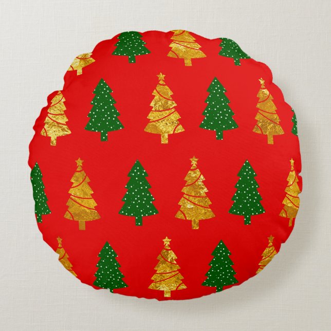 Abstract Pine Trees with Foil Texture Seamless Chr Round Cushion (Front)