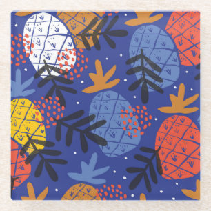 Abstract Pineapples Leaves Vintage Pattern Glass Coaster