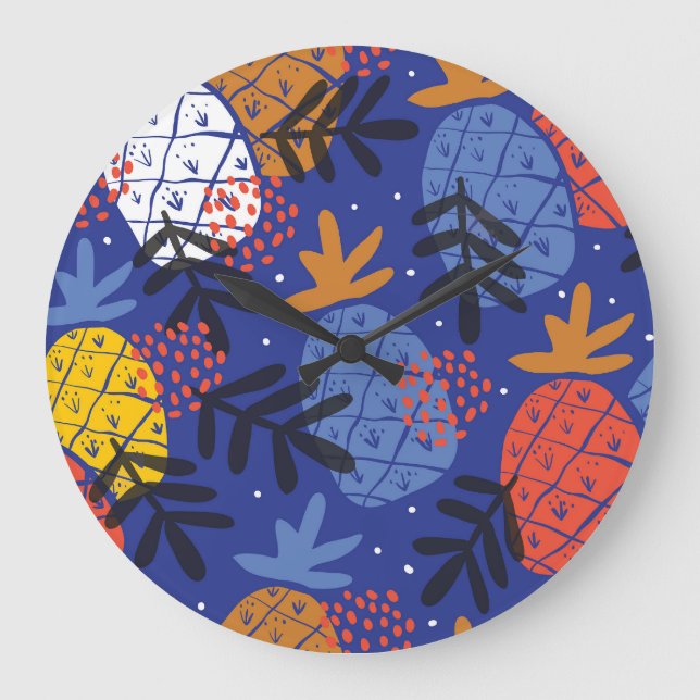 Abstract Pineapples Leaves Vintage Pattern Large Clock (Front)