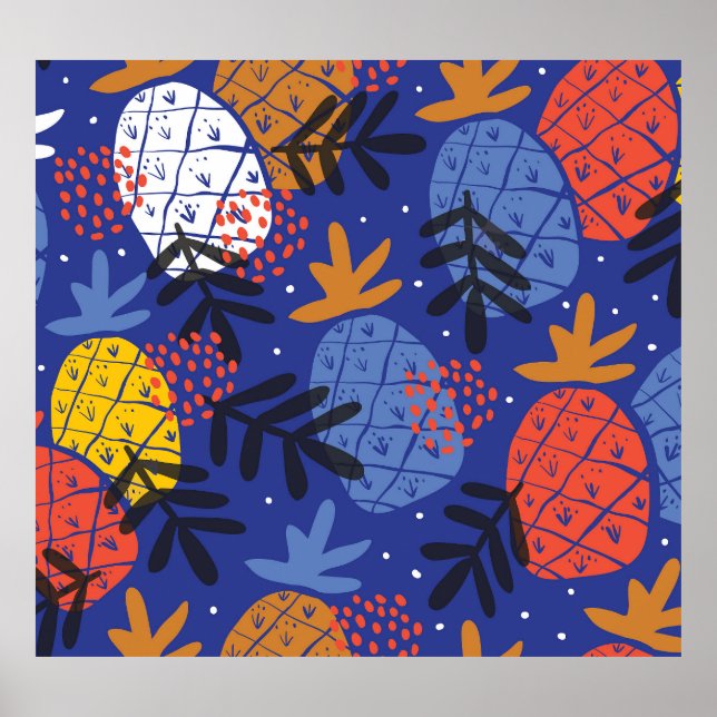 Abstract Pineapples Leaves Vintage Pattern Poster (Front)