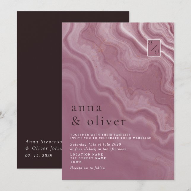 Abstract Pink Agate Wedding Invitation (Front/Back)