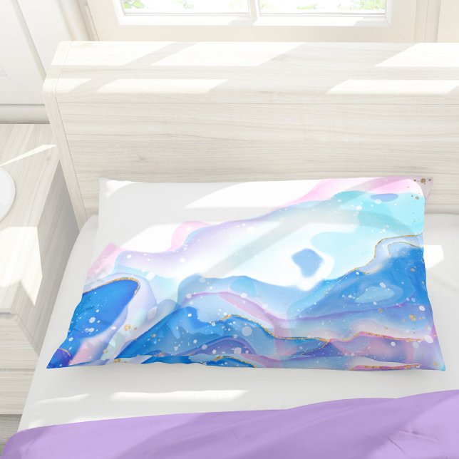 Abstract Pink and Blue Liquid Marble Pattern Pillowcase (Creator Uploaded)
