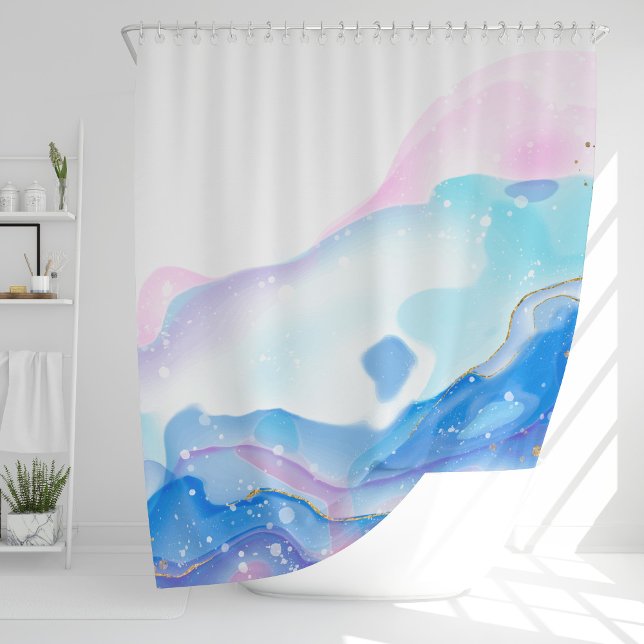 Abstract Pink and Blue Liquid Marble Pattern Shower Curtain (Creator Uploaded)