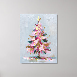 Abstract Pink and Gold Impasto Christmas Tree Canvas Print