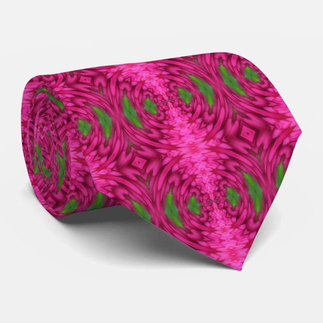 Abstract Pink And Green Flower Petals Tie (Rolled)