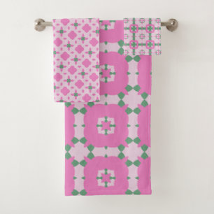 Abstract Pink and Green Pattern Bathroom Towel Set