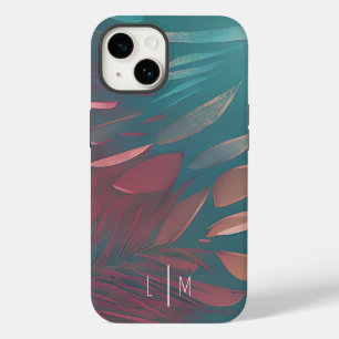 Abstract pink and teal feathers  monogram Case-Mate iPhone 14 case