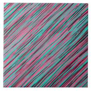 Abstract Pink And Teal Striped Tile