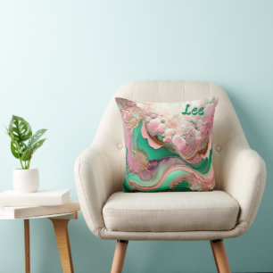 Abstract Pink and Teal Verdigris 18th Cushion