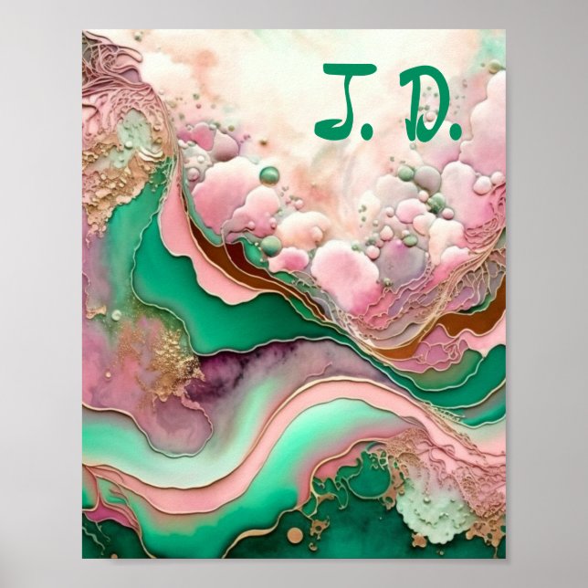 Abstract Pink and Teal Verdigris 18th  Poster (Front)