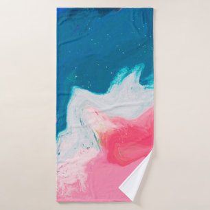 Abstract pink and turquoise paint background with  bath towel
