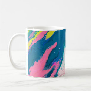 Abstract pink and turquoise paint background with  coffee mug
