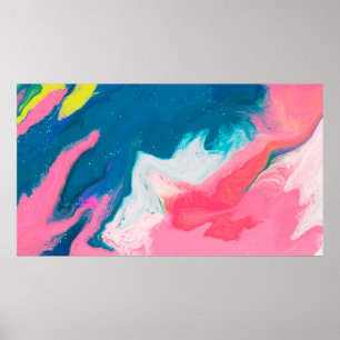 Abstract pink and turquoise paint background with poster