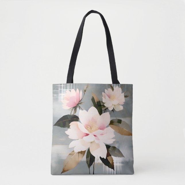 Abstract Pink and White Wabi-Sabi Flowers Tote Bag (Front)