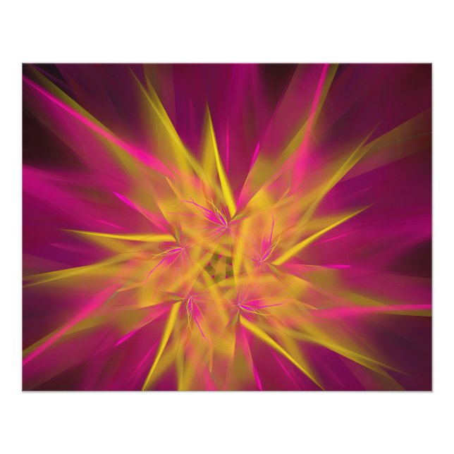 Abstract Pink and Yellow Macro Fractal Flowers Poster (Front)