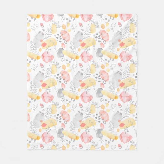 Abstract Pink and Yellow Watercolor Designs Fleece Blanket (Front)