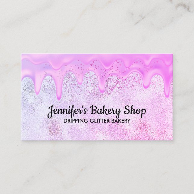 Abstract pink Bakery Pastry Chef Glitz Business Card (Front)