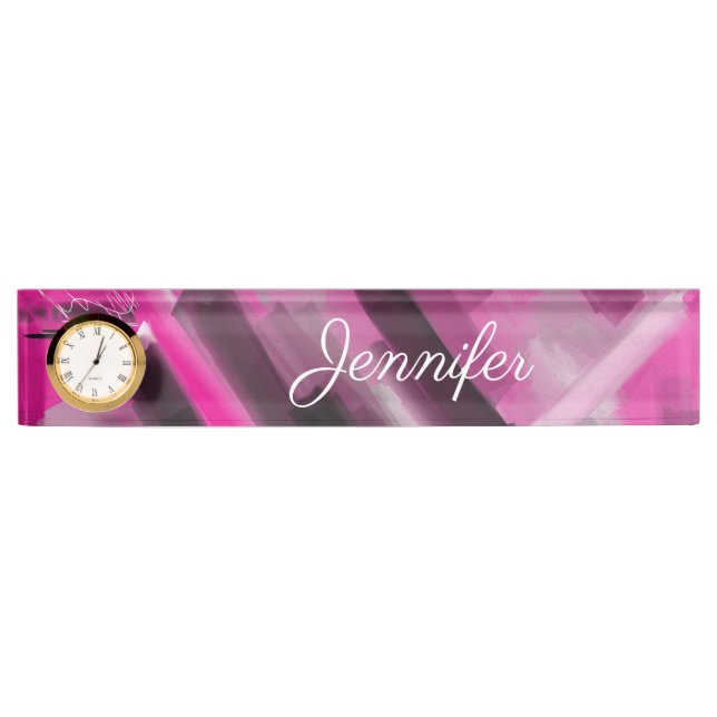 Abstract Pink Black Grey Name personalised Nameplate (Front)