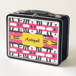 Abstract Pink Black Pattern Custom Metal Lunch Box