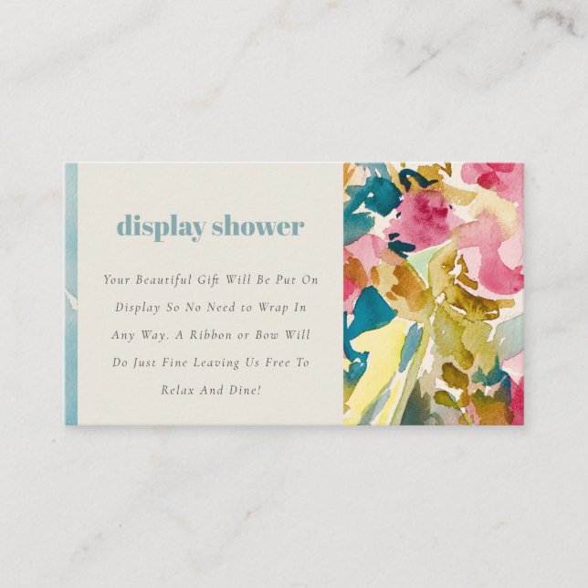 Abstract Pink Blue Floral Display Baby Shower Enclosure Card (Front)